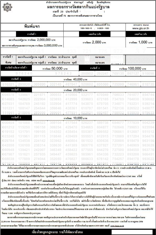 ผลสลากกินแบ่งรัฐบาล ประจำงวดวันที่ 16 เม.ย. 2560